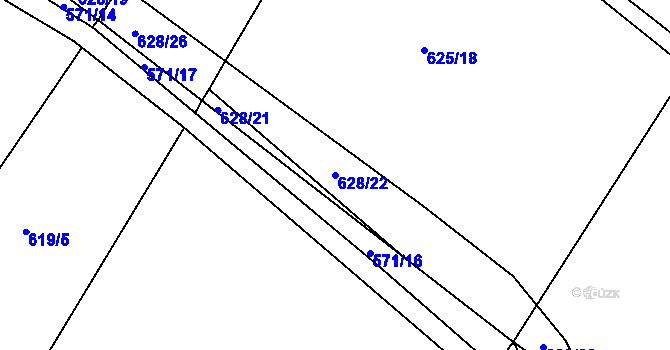 Parcela st. 628/22 v KÚ Chotiněves, Katastrální mapa