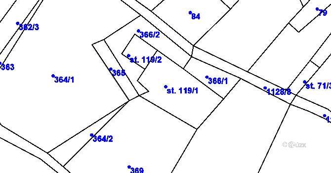 Parcela st. 119/1 v KÚ Chotiněves, Katastrální mapa