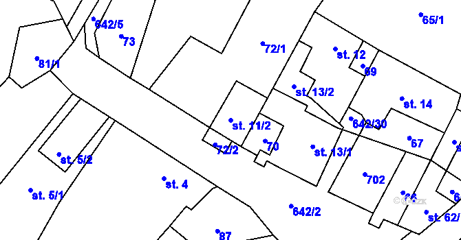 Parcela st. 11/2 v KÚ Jištěrpy, Katastrální mapa