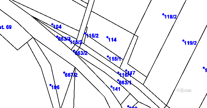 Parcela st. 115 v KÚ Jištěrpy, Katastrální mapa