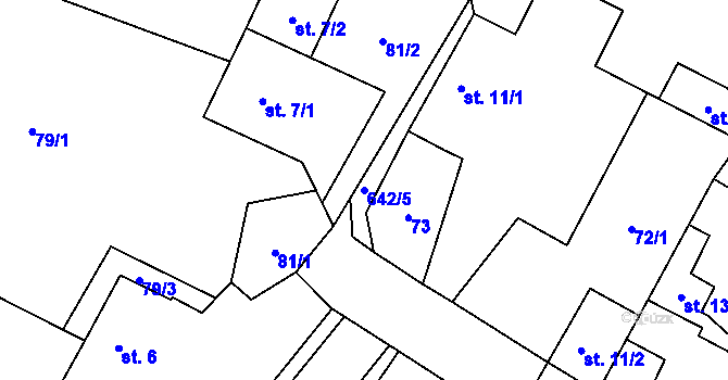 Parcela st. 642/5 v KÚ Jištěrpy, Katastrální mapa