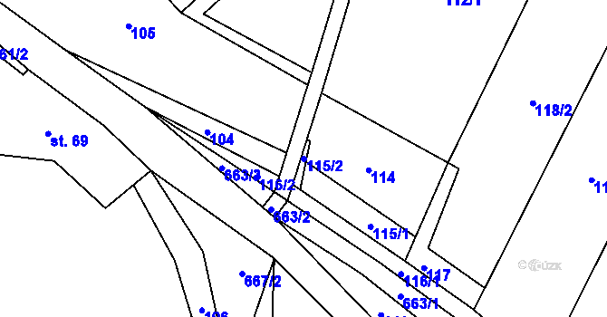 Parcela st. 115/2 v KÚ Jištěrpy, Katastrální mapa
