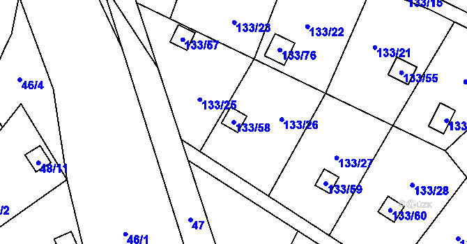 Parcela st. 133/58 v KÚ Chotovice u Nového Boru, Katastrální mapa
