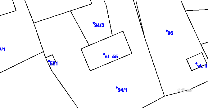 Parcela st. 55 v KÚ Chotovice, Katastrální mapa