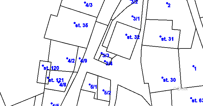 Parcela st. 3/3 v KÚ Chotovice, Katastrální mapa