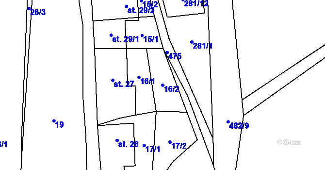 Parcela st. 16/2 v KÚ Chotovice, Katastrální mapa
