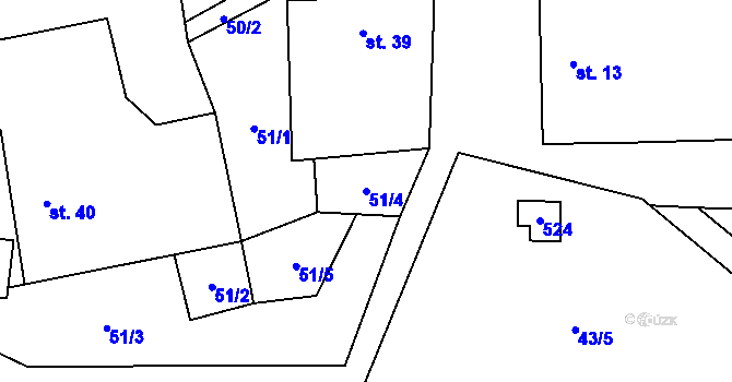 Parcela st. 51/4 v KÚ Chotovice, Katastrální mapa