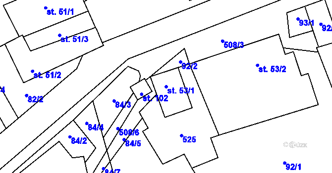 Parcela st. 53/1 v KÚ Chotovice, Katastrální mapa