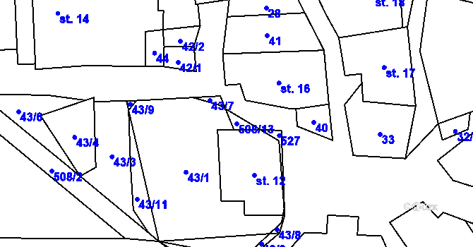 Parcela st. 508/13 v KÚ Chotovice, Katastrální mapa