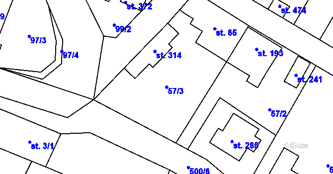 Parcela st. 57/3 v KÚ Červené Záhoří, Katastrální mapa