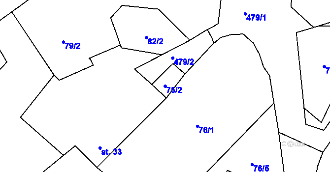 Parcela st. 75/2 v KÚ Červené Záhoří, Katastrální mapa