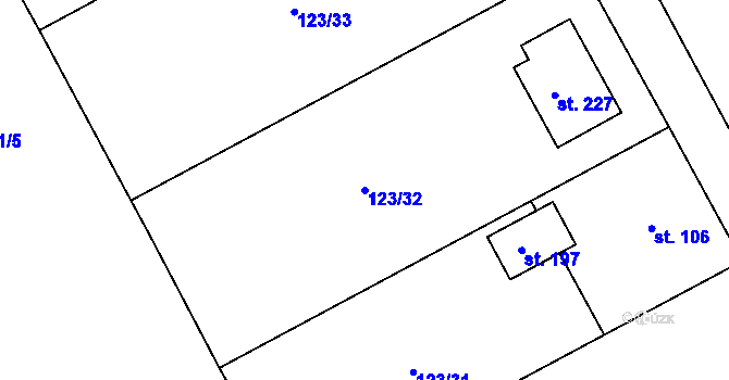 Parcela st. 123/32 v KÚ Červené Záhoří, Katastrální mapa