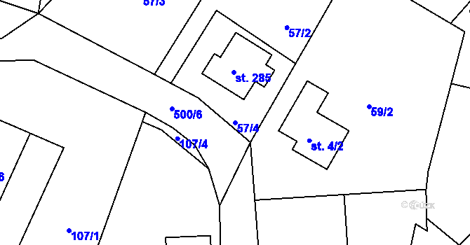 Parcela st. 57/4 v KÚ Červené Záhoří, Katastrální mapa