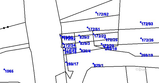Parcela st. 829/3 v KÚ Červené Záhoří, Katastrální mapa