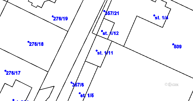 Parcela st. 1/11 v KÚ Chotoviny, Katastrální mapa