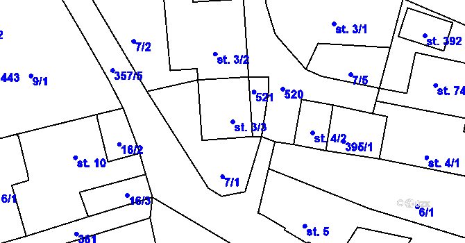 Parcela st. 3/3 v KÚ Chotoviny, Katastrální mapa