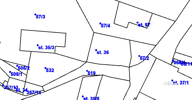 Parcela st. 36 v KÚ Chotoviny, Katastrální mapa