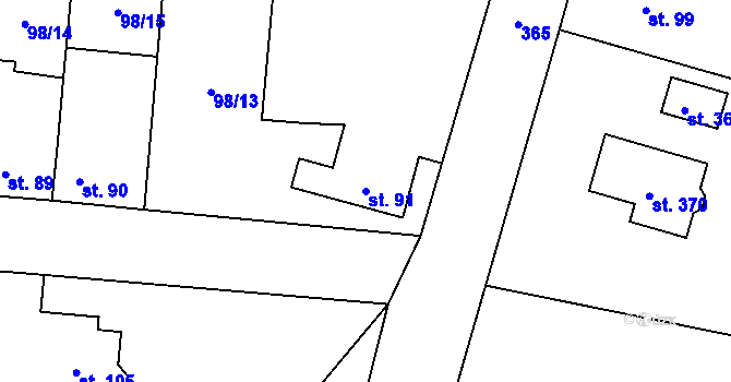 Parcela st. 91 v KÚ Chotoviny, Katastrální mapa