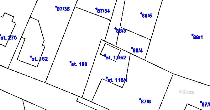 Parcela st. 116/2 v KÚ Chotoviny, Katastrální mapa