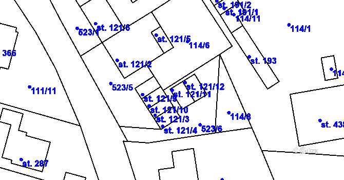 Parcela st. 121/11 v KÚ Chotoviny, Katastrální mapa
