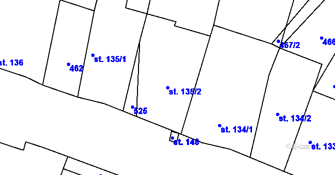 Parcela st. 135/2 v KÚ Chotoviny, Katastrální mapa