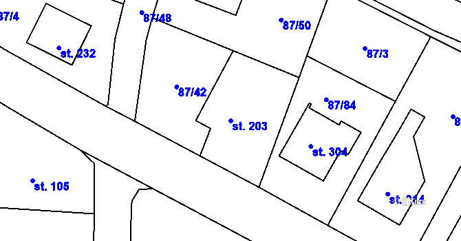 Parcela st. 203 v KÚ Chotoviny, Katastrální mapa