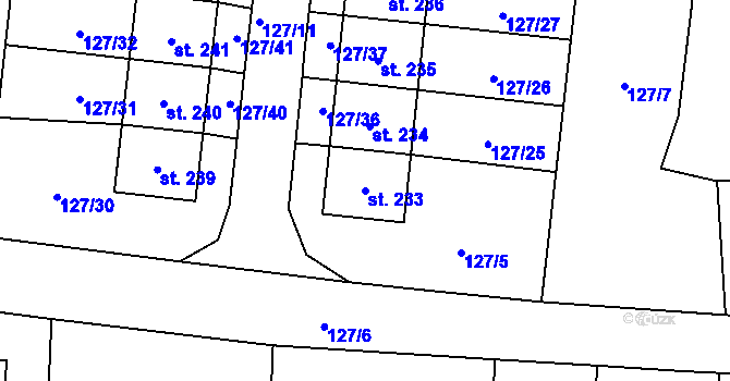 Parcela st. 233 v KÚ Chotoviny, Katastrální mapa