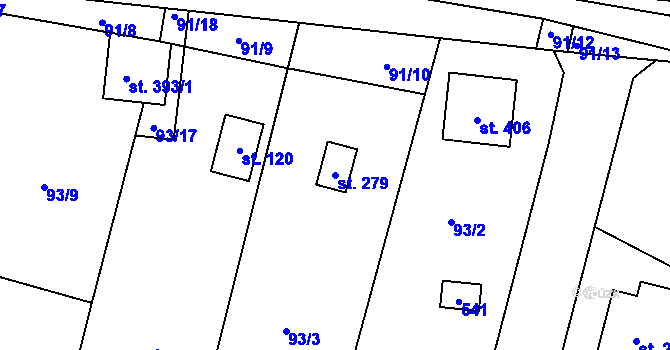 Parcela st. 279 v KÚ Chotoviny, Katastrální mapa