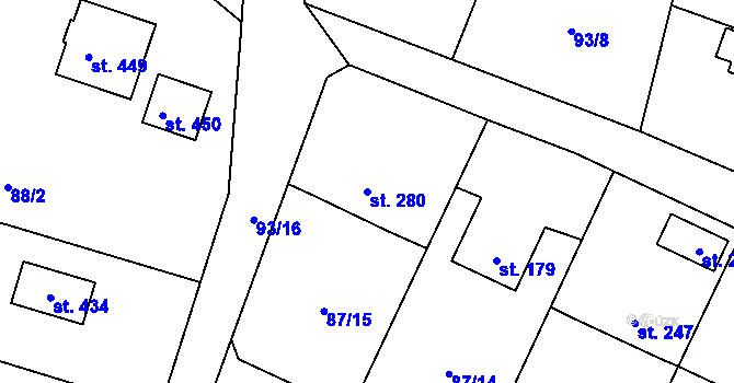 Parcela st. 280 v KÚ Chotoviny, Katastrální mapa