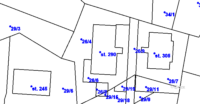 Parcela st. 290 v KÚ Chotoviny, Katastrální mapa