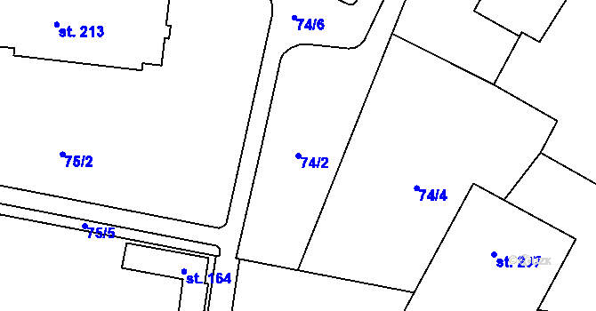 Parcela st. 74/2 v KÚ Chotoviny, Katastrální mapa