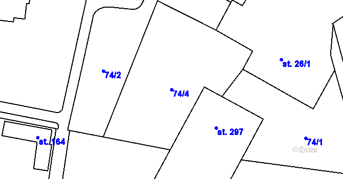 Parcela st. 74/4 v KÚ Chotoviny, Katastrální mapa