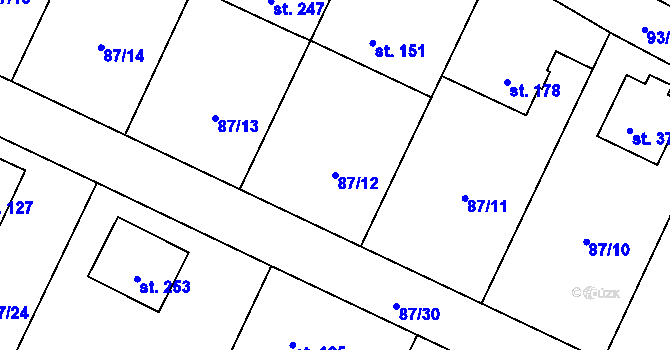 Parcela st. 87/12 v KÚ Chotoviny, Katastrální mapa