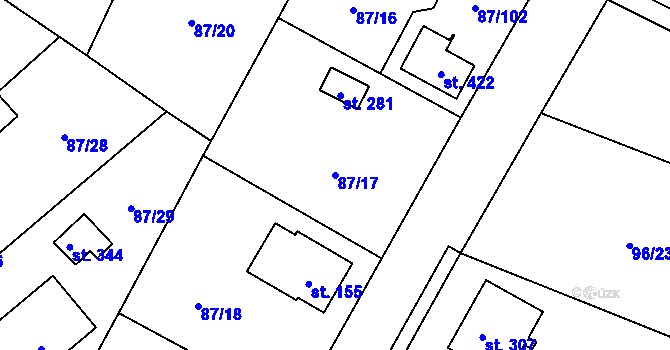 Parcela st. 87/17 v KÚ Chotoviny, Katastrální mapa