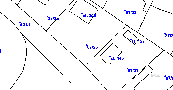 Parcela st. 87/26 v KÚ Chotoviny, Katastrální mapa
