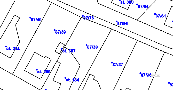 Parcela st. 87/38 v KÚ Chotoviny, Katastrální mapa