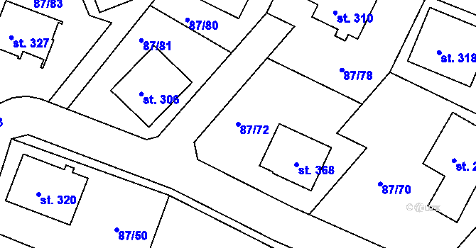Parcela st. 87/72 v KÚ Chotoviny, Katastrální mapa