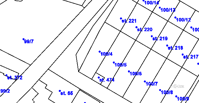Parcela st. 100/4 v KÚ Chotoviny, Katastrální mapa