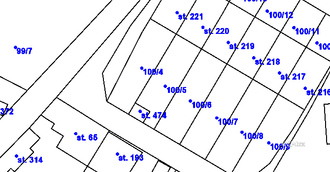 Parcela st. 100/5 v KÚ Chotoviny, Katastrální mapa