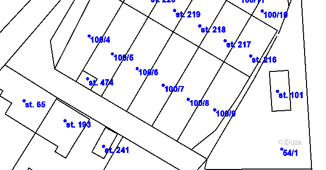 Parcela st. 100/7 v KÚ Chotoviny, Katastrální mapa