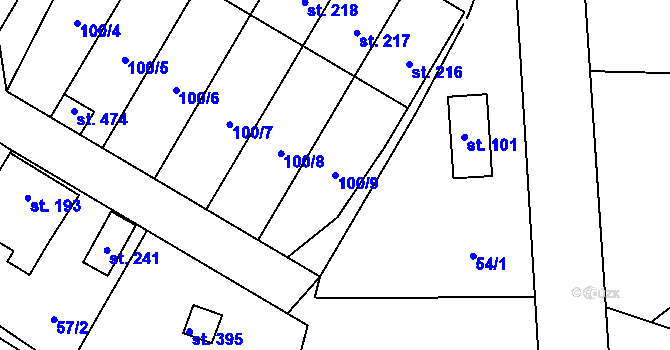 Parcela st. 100/9 v KÚ Chotoviny, Katastrální mapa
