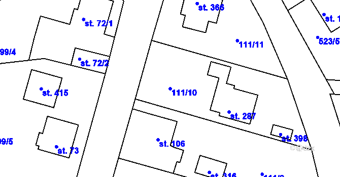 Parcela st. 111/10 v KÚ Chotoviny, Katastrální mapa