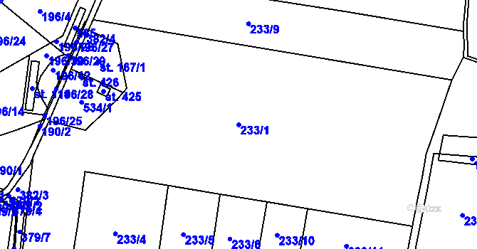Parcela st. 233/1 v KÚ Chotoviny, Katastrální mapa