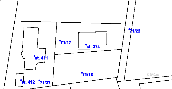 Parcela st. 374 v KÚ Chotoviny, Katastrální mapa