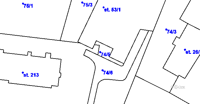 Parcela st. 74/5 v KÚ Chotoviny, Katastrální mapa