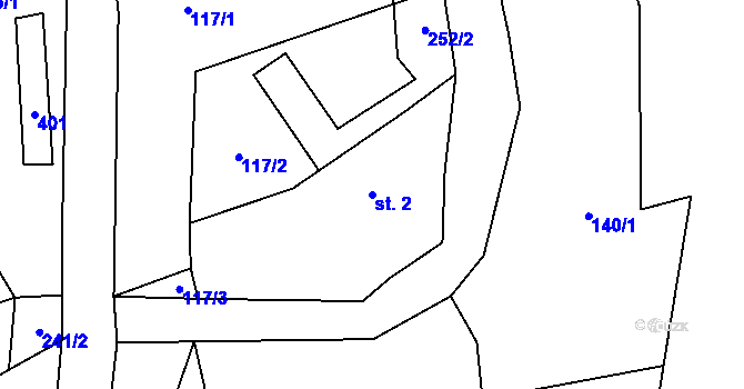 Parcela st. 2 v KÚ Liderovice, Katastrální mapa