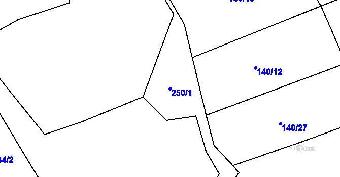Parcela st. 250/1 v KÚ Liderovice, Katastrální mapa