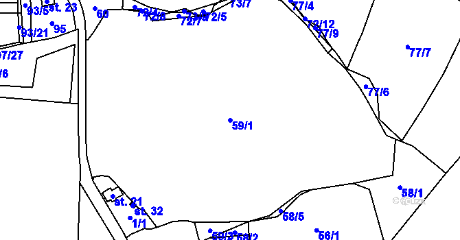 Parcela st. 59/1 v KÚ Vrážná, Katastrální mapa