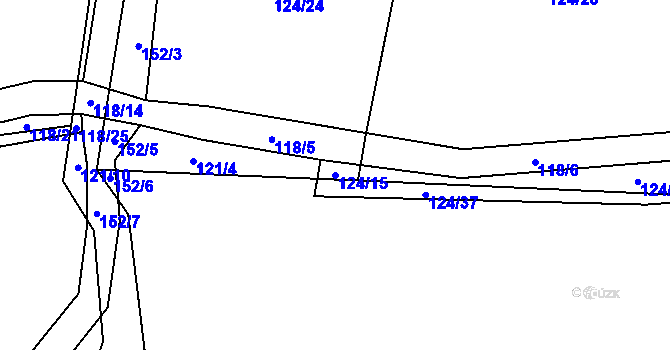 Parcela st. 124/15 v KÚ Vrážná, Katastrální mapa
