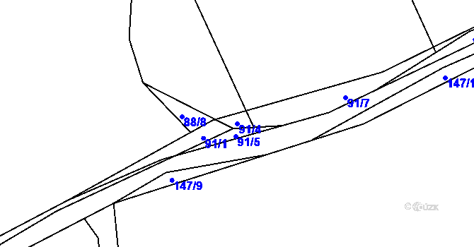 Parcela st. 91/4 v KÚ Vrážná, Katastrální mapa